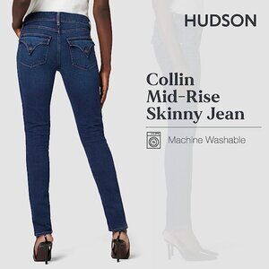 Hudson Jeans Colin Low Rise Skinny Straight Dark Wash Bea Flap Back Pocket SZ 24